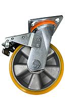 Колесо большегрузное полиуретановое поворотное с тормозом 150 мм