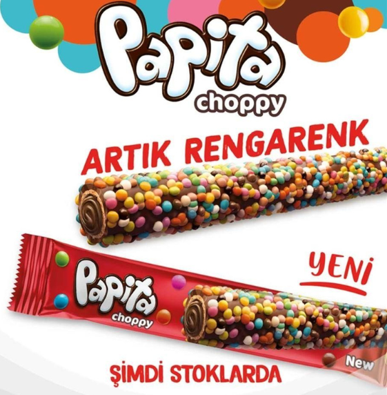 Вафельные трубочки Solen Papita Choppy c начинкой из фундука, молочным шоколадом и драже 18 гр (24 шт. в уп) / Solen / Турция