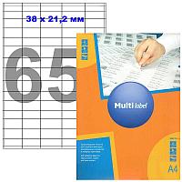 Этикетки самоклеящиеся Multilabel, А4, 38 х 21,2 мм., 65 шт/лист, 100 л.