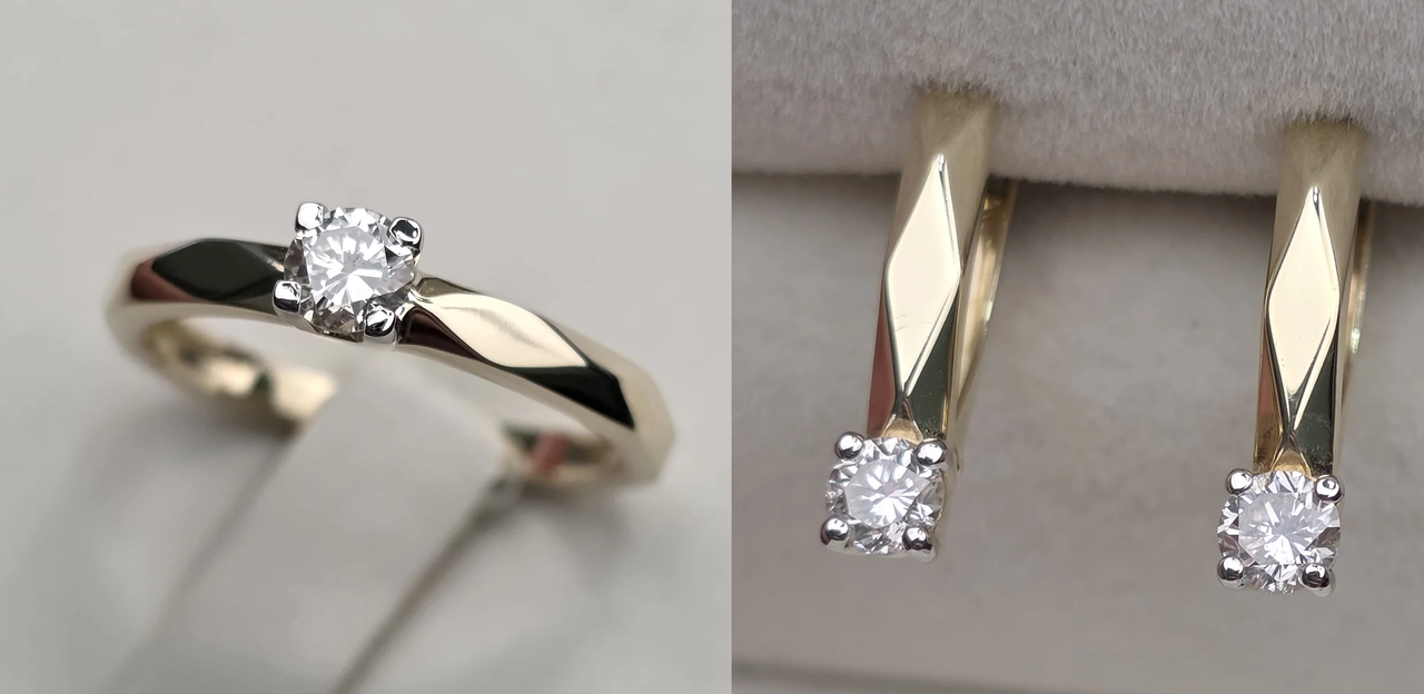 Золотой набор с бриллиантами (кольцо 17,5р 0.23Сt I1/I VG - Cut, серьги 0.46Ct SI2-I1/I, VG), фото 1