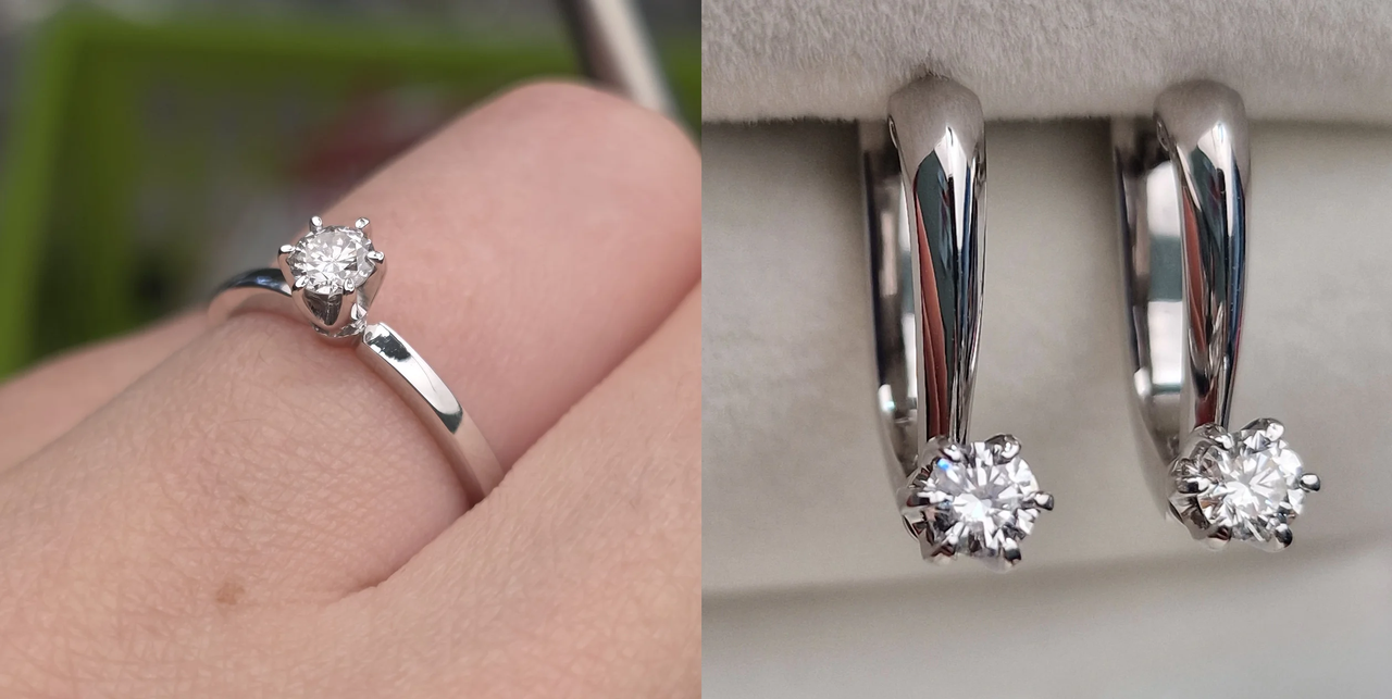 Золотой набор с бриллиантами (кольцо 16,5р 0.23Сt I1/I VG, серьги0.38 Ct, VS2/I VG-Cut)