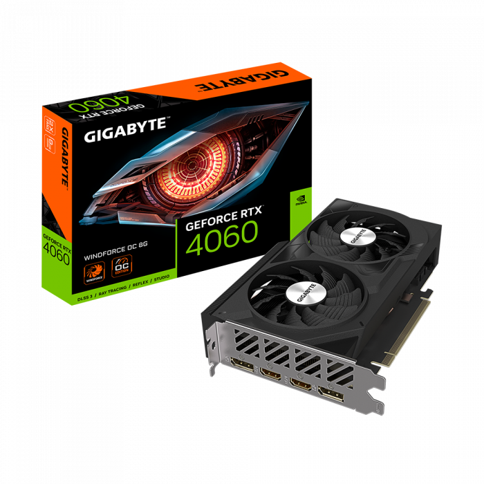 Видеокарта Gigabyte GeForce RTX 4060 WINDFORCE OC 8G  GDDR6 BOX GV-N4060WF2OC-8GD 1.0