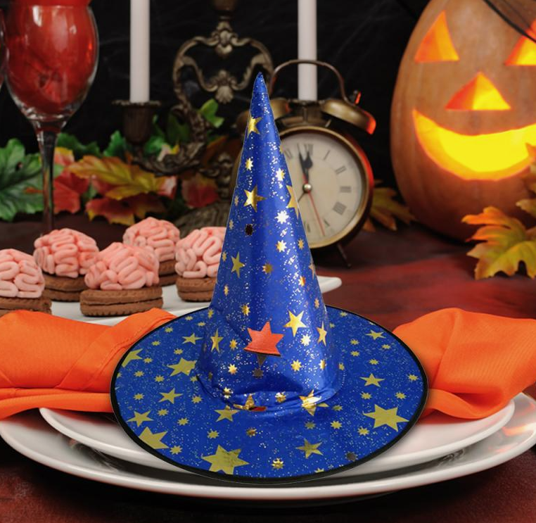 Шляпа карнавальная синяя со звездами (ведьма, волшебник, звездочет)
