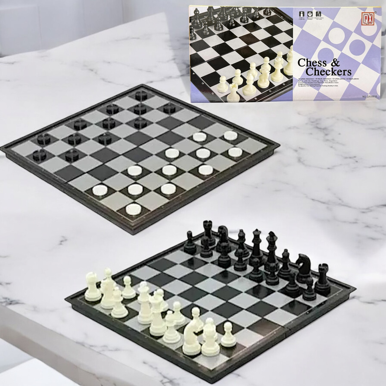 QX55810 Chess & Checkers шахмат и шашки- 2в1 настольная игра 25х13см