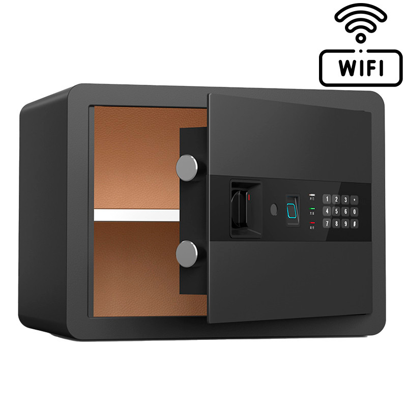 Сейф DELI "AE210" биометрический + электронный замок + ключ + Wi-Fi, 300х400х300 мм, 11 кг, черный