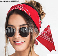 Бандана платок хлопковая с узором восточный огурец квадратная 53х53 см розовая