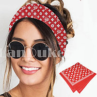 Бандана платок хлопковая с узором Луи Виттон квадратная 53х53 см красная