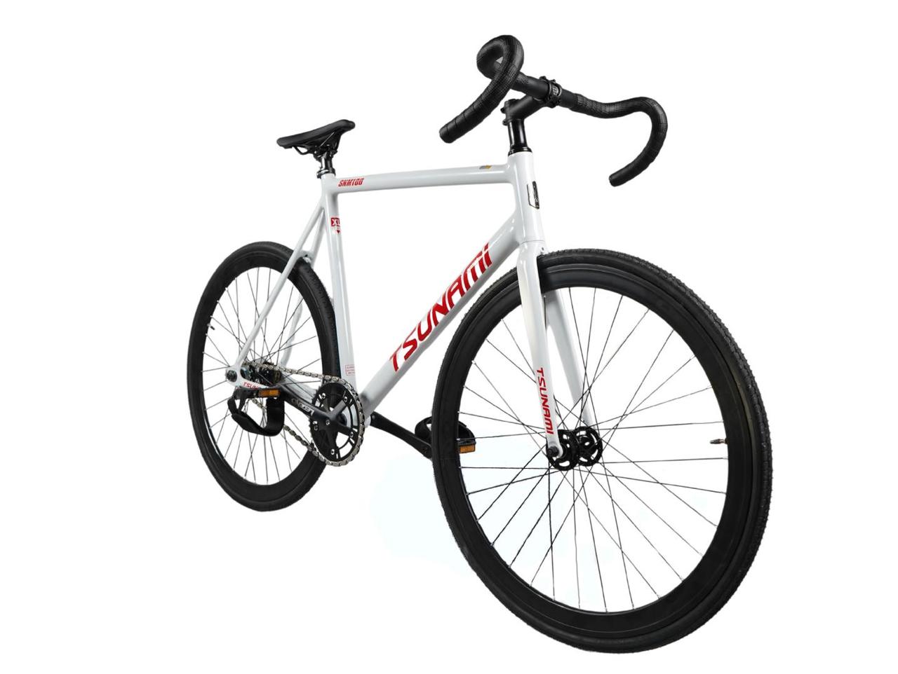 Велосипед "TSUNAMI" SNM100. FIX + Singlespeed 2 в 1. Фикс. Сингл. Фиксированная передача. ТСУНАМИ. Цунами. Белая Рама L.