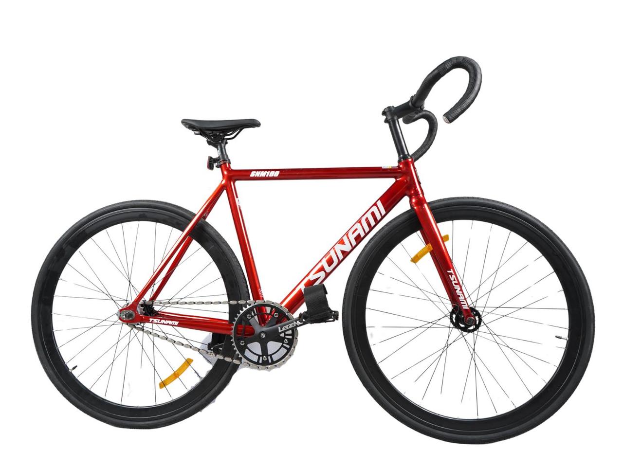 Велосипед "TSUNAMI" SNM100. FIX + Singlespeed 2 в 1. Фикс. Сингл. Фиксированная передача. ТСУНАМИ. Цунами. Красная Рама XL.