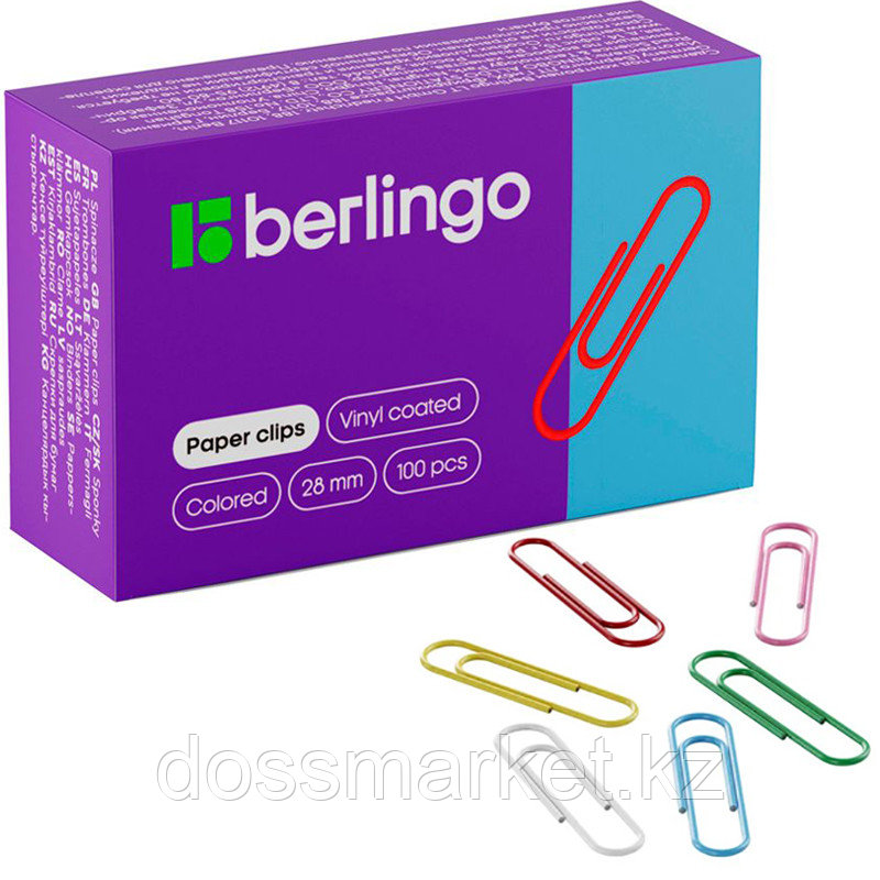 Скрепки BERLINGO 28 мм, цветные, 100 шт/упак, фото 1