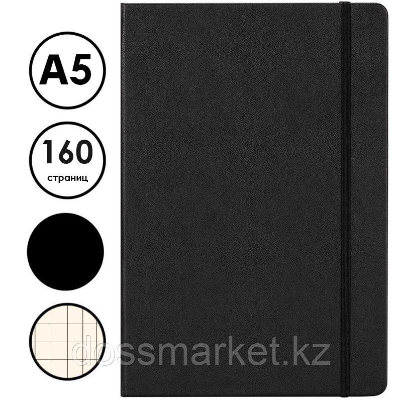 Ежедневник недатированный Deli, А5, 160 страниц, кожзам, на резинке, черный, фото 1