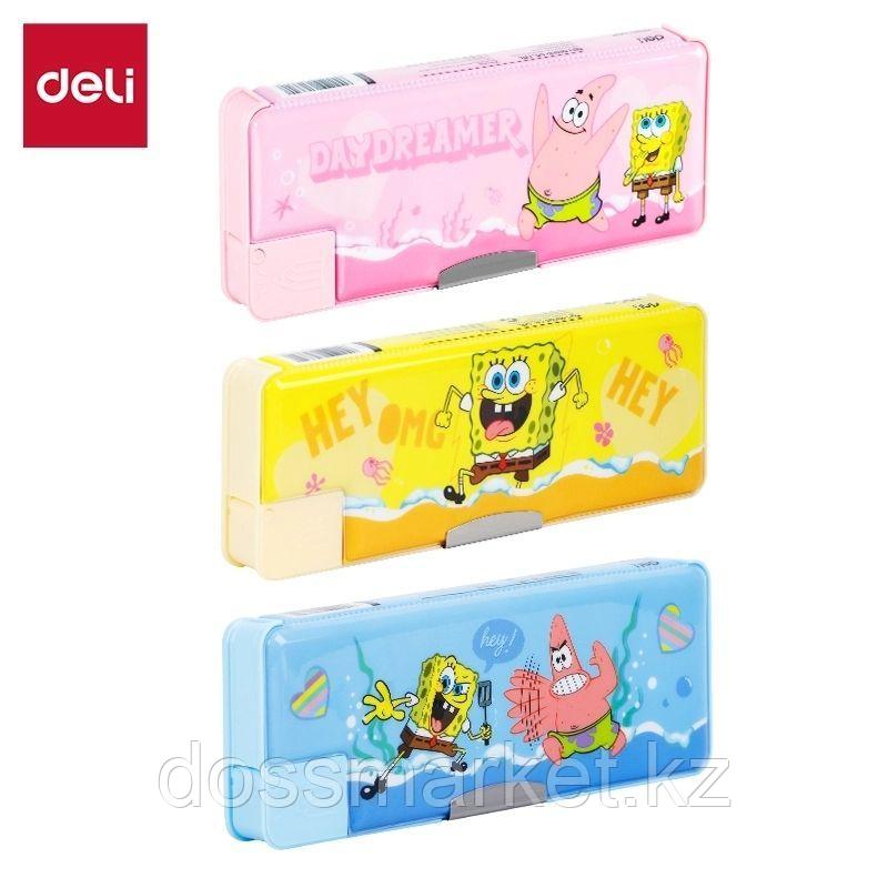 Пенал 2-х сторонний Deli "SpongeBob" + точилка, 235х80х30 мм, пластик, ассорти, фото 1