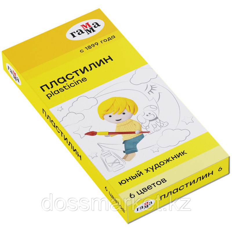 Пластилин Гамма "Юный художник" 6 цветов, 84 гр., со стеком, картон, фото 1