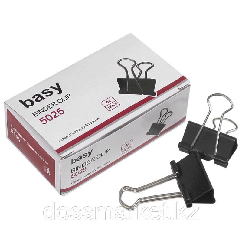 Зажимы для бумаг BASY, 25 мм, черные, (12 шт), фото 1