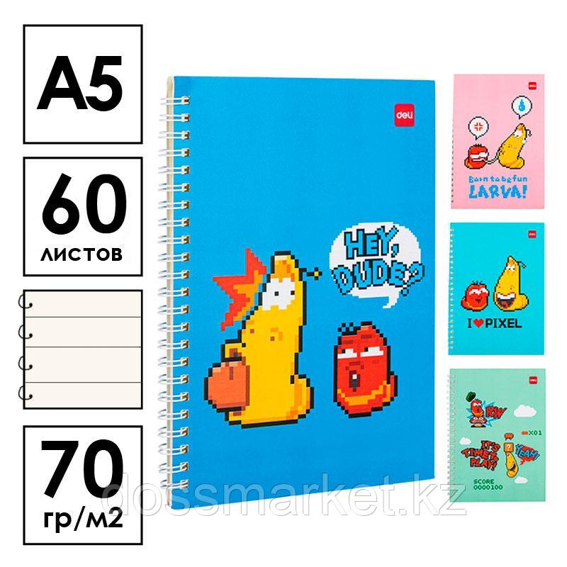 Записная книжка DELI "Larva Patterns" на спирали, А5, 60 листов в линейку, фото 1