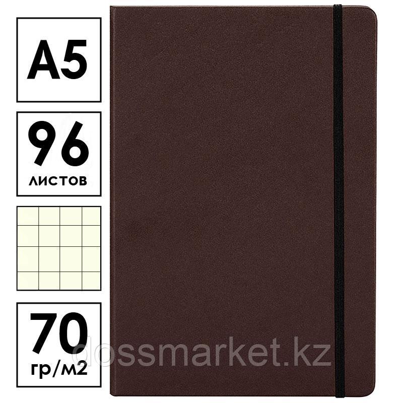 Записная книжка DELI на резинке, А5, 96 листов в клетку, коричневая, фото 1
