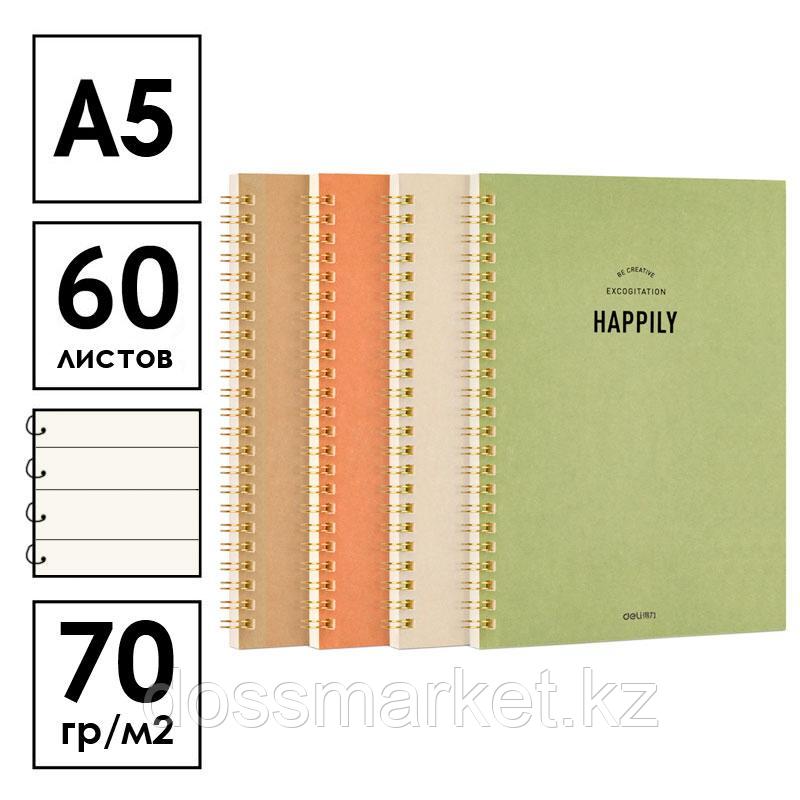 Записная книжка DELI "Retro" на спирали, А5, 60 листов в линейку, ассорти, фото 1