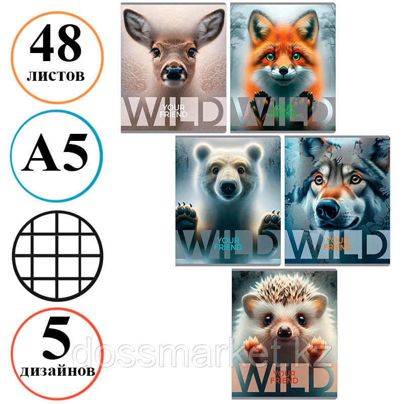 Тетрадь общая BG "Wild", А5, 48 листов в клетку, на скрепке, фото 1