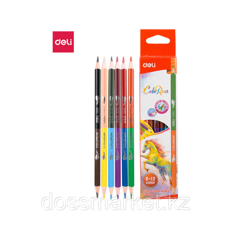 Карандаши цветные Deli "ColoRun", двухсторонние, 6 штук, 12 цветов, картон, фото 1