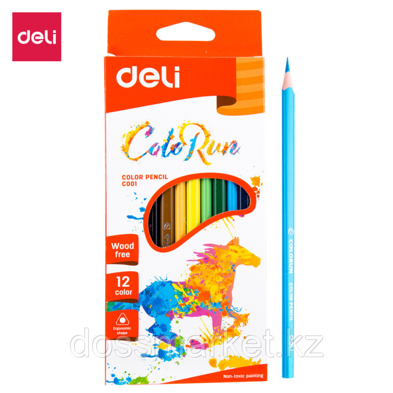 Карандаши цветные Deli "ColoRun", 12 цветов, картон, фото 1