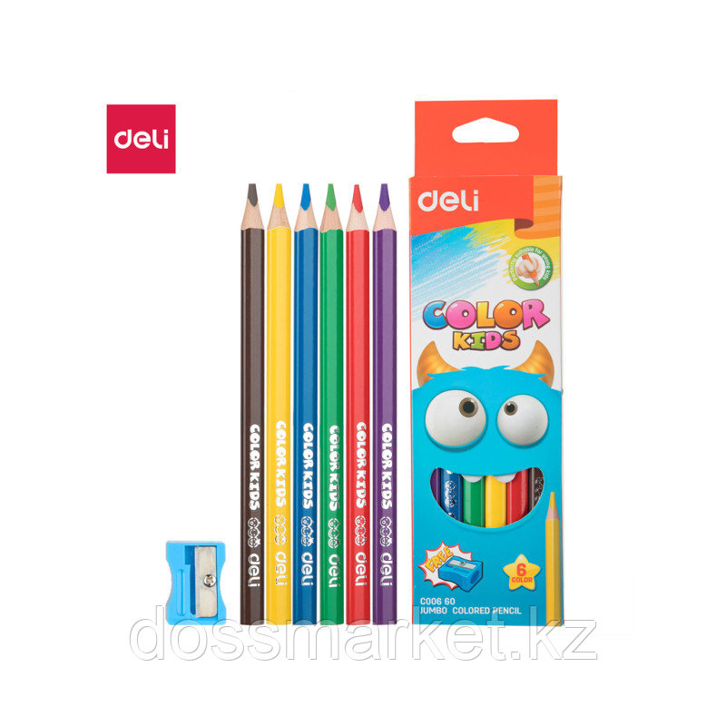 Карандаши цветные Deli "Color Kids", 6 цветов, трехгранные, картон, фото 1