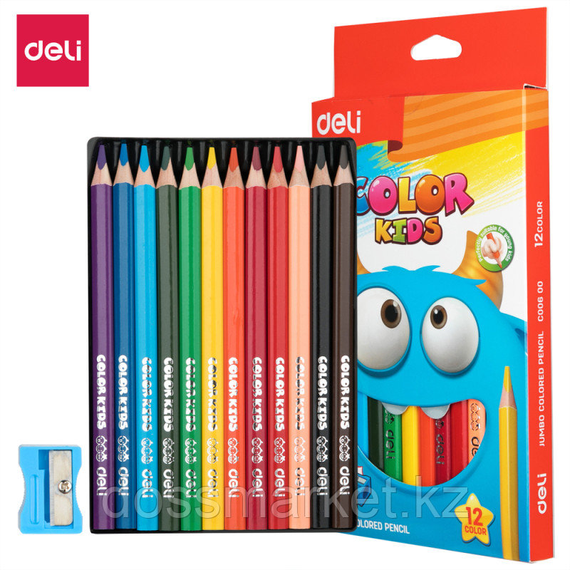 Карандаши цветные Deli "Color Kids", 12 цветов, трехгранные, картон, фото 1
