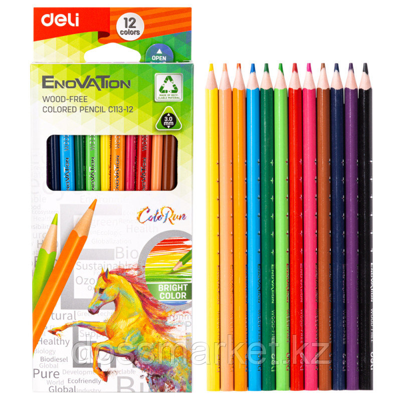 Карандаши цветные Deli "Enovation", 12 цвета, картон, фото 1
