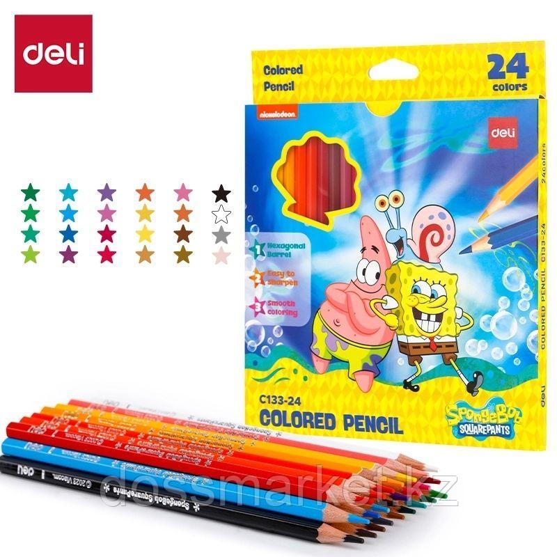 Карандаши цветные Deli "SpongeBob", 24 цвета, картон, фото 1
