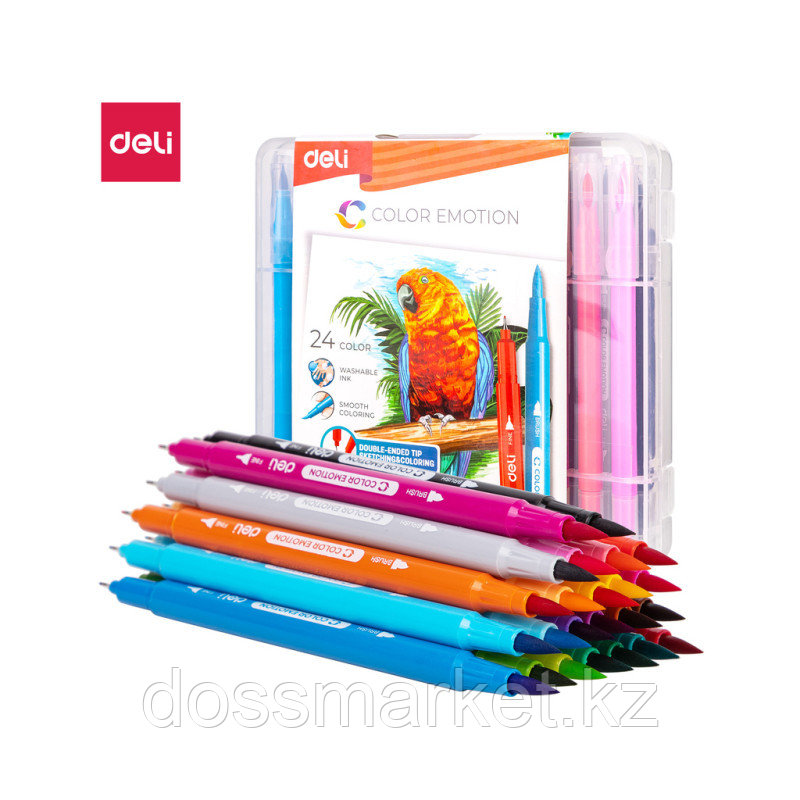 Фломастеры Deli "Color Emotion", 24 цвета, двусторонние, пластиковая упаковка