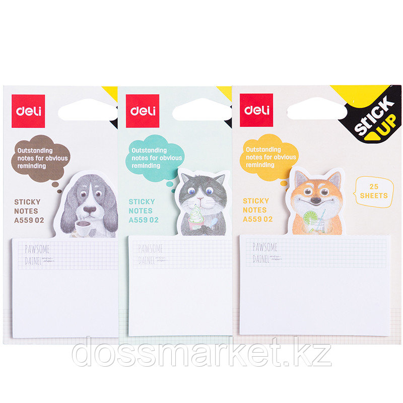 Клейкие листки DELI "Stick Up" Animals, 75х84 мм, 25 листов