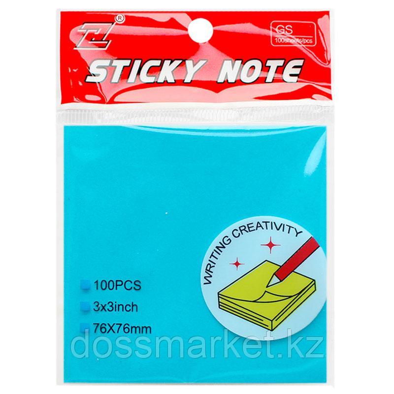Клейкие листики "Sticky" 76 х 76 мм, неон-голубой, 100 листов