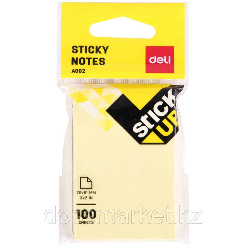 Клейкие листки DELI "Stick Up", 76х51 мм, желтые, 100 листов