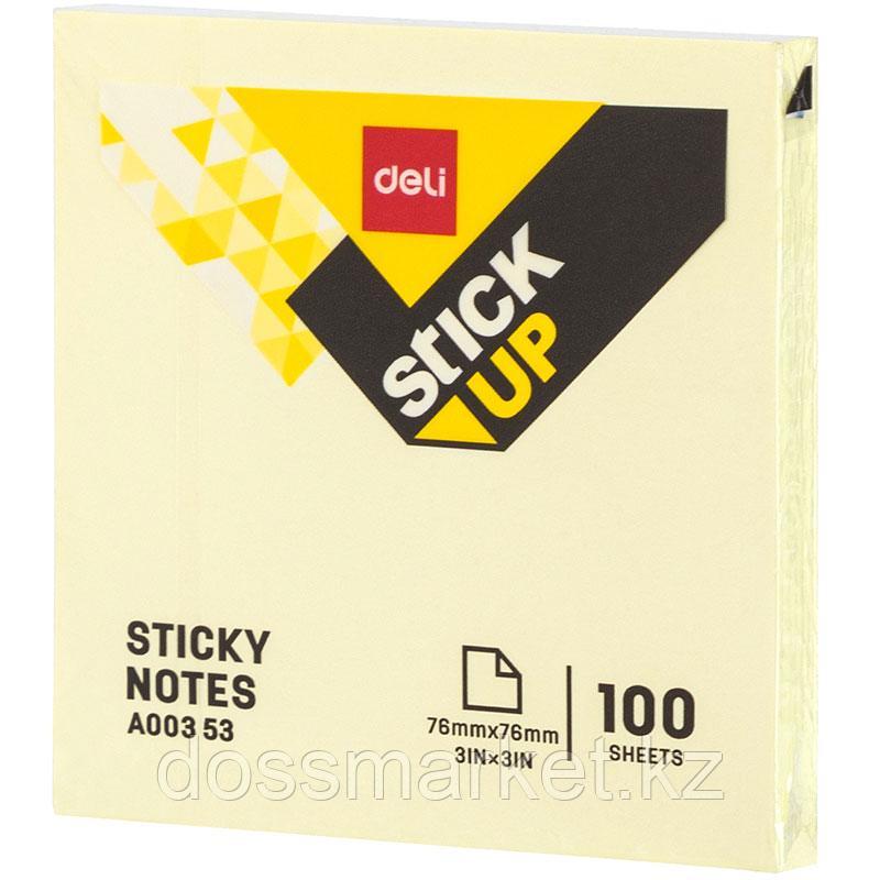 Клейкие листки DELI "Stick Up", 76х76 мм, желтые, 100 листов, пленка