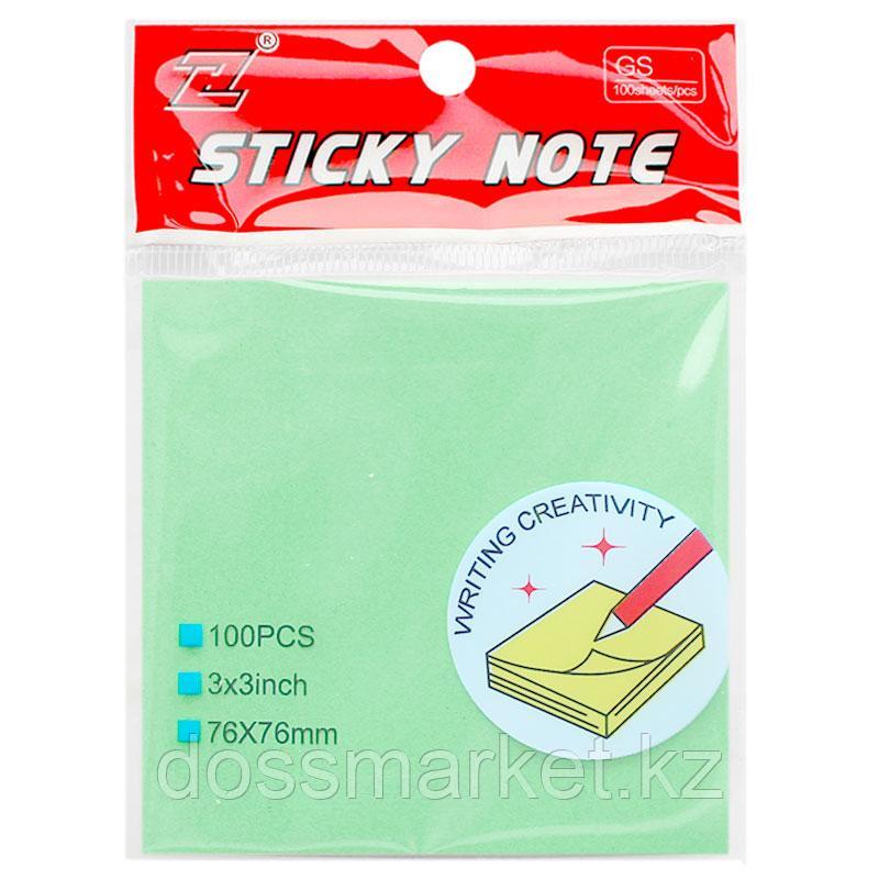 Клейкие листики "Sticky" 76 х 76 мм, зеленые, 100 листов, фото 1