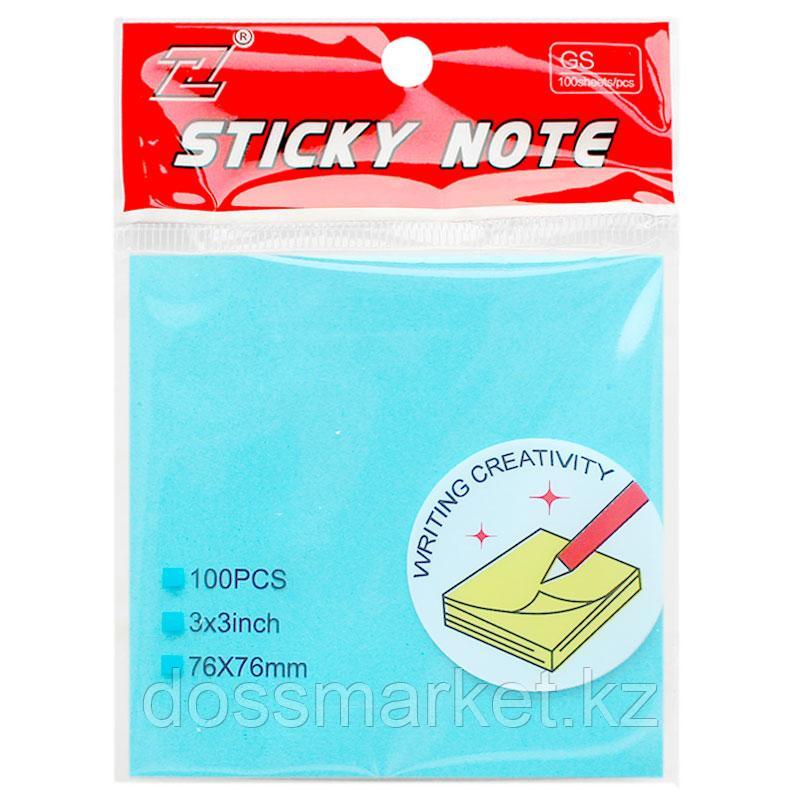 Клейкие листики "Sticky" 76 х 76 мм, голубые, 100 листов