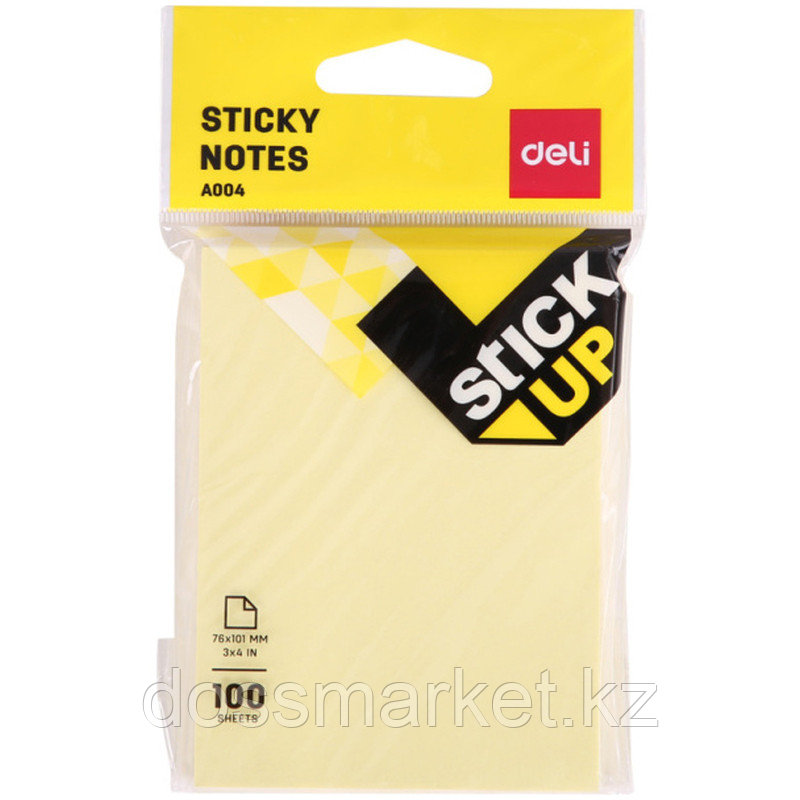 Клейкие листки DELI "Stick Up", 76х101 мм, желтые, 100 листов