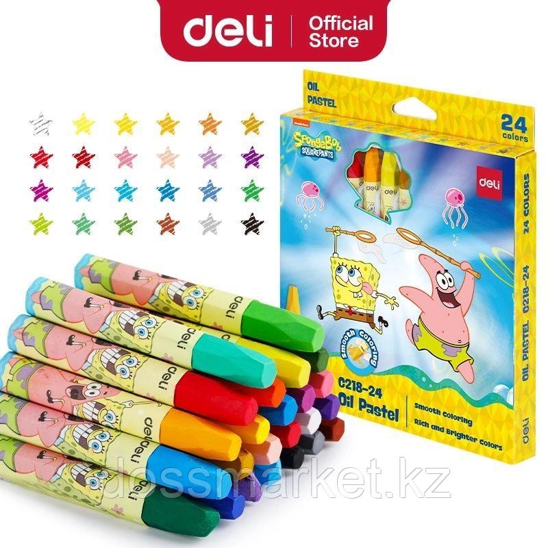 Мелки восковые Deli "SpongeBob", пастельные, масляные, 24 цвета, картон