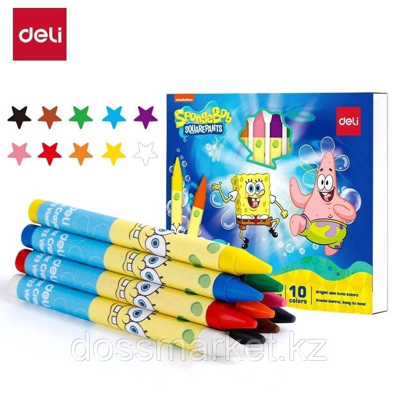 Мелки восковые Deli "SpongeBob", 10 цветов, картон, фото 1