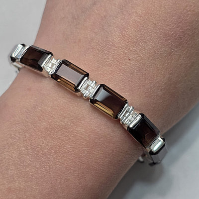 Браслет серебро 925 пробы 25,42гр, раух топаз 18-21 р-р