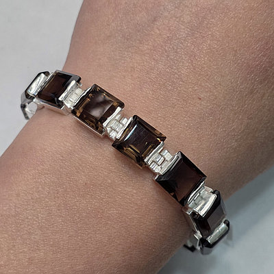 Браслет серебро 925 пробы 31,4гр, раух топаз 17-21 р-р