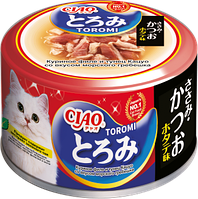 Влажный корм CIAO Toromi для кошек Куриное филе и тунец Кацуо со вкусом морского гребешка в бульоне, консервы 80г