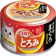 Влажный корм CIAO Toromi для кошек Куриное филе и тунец Магуро со вкусом морского гребешка в бульоне, консервы 80г