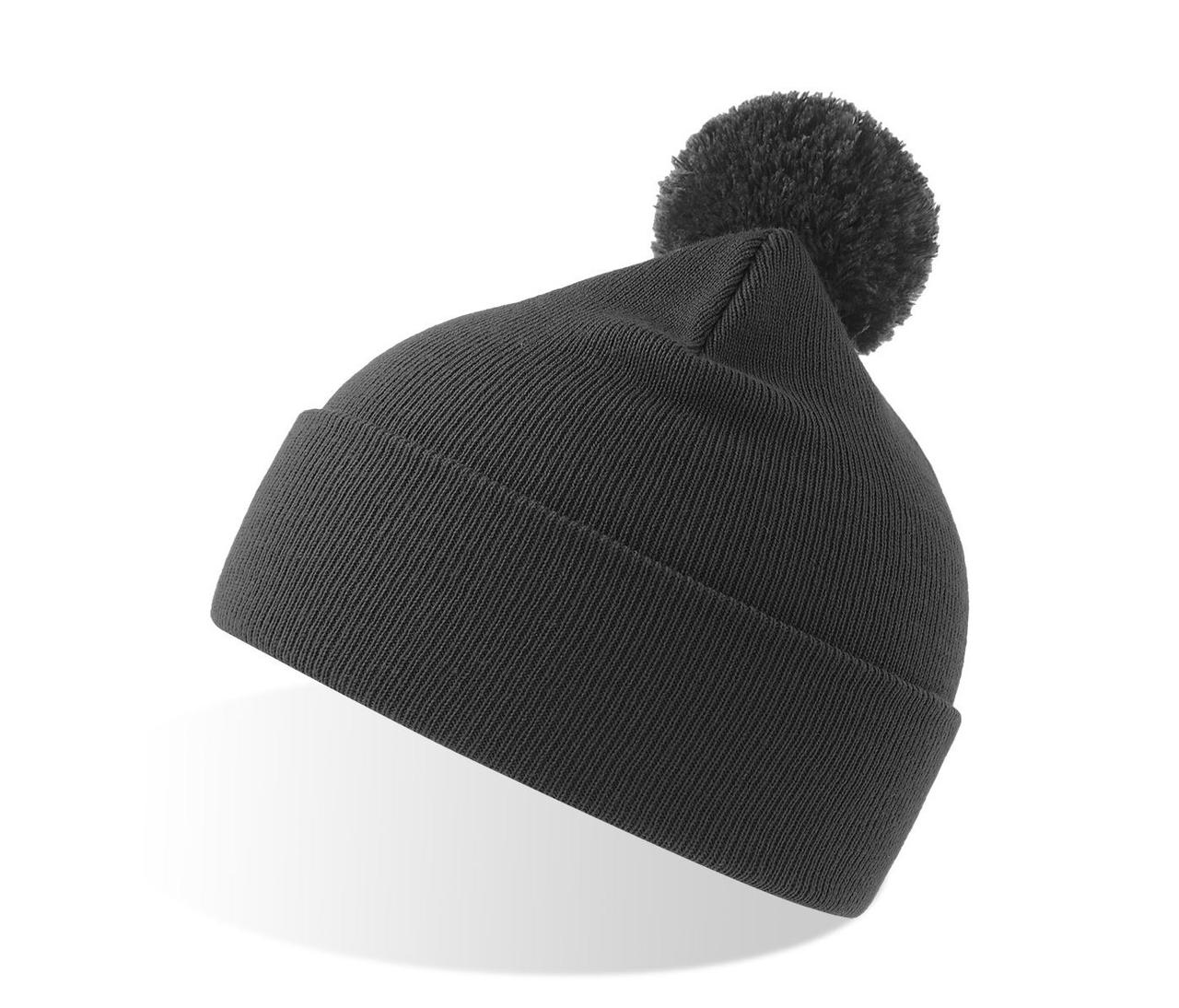 Шапка вязаная  двойная Wind-S с помпоном, Темно-серый, -, 254432-S.30, фото 1