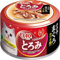 Влажный корм CIAO Toromi для кошек Куриное филе и тунец Магуро с кацуобуси в бульоне в бульоне, консервы 80г