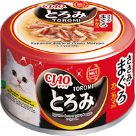 Влажный корм CIAO Toromi для кошек Куриное филе и тунец Магуро с сурими в бульоне, консервы 80г