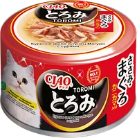 Влажный корм CIAO Toromi для кошек Куриное филе и тунец Магуро с сурими в бульоне, консервы 80г