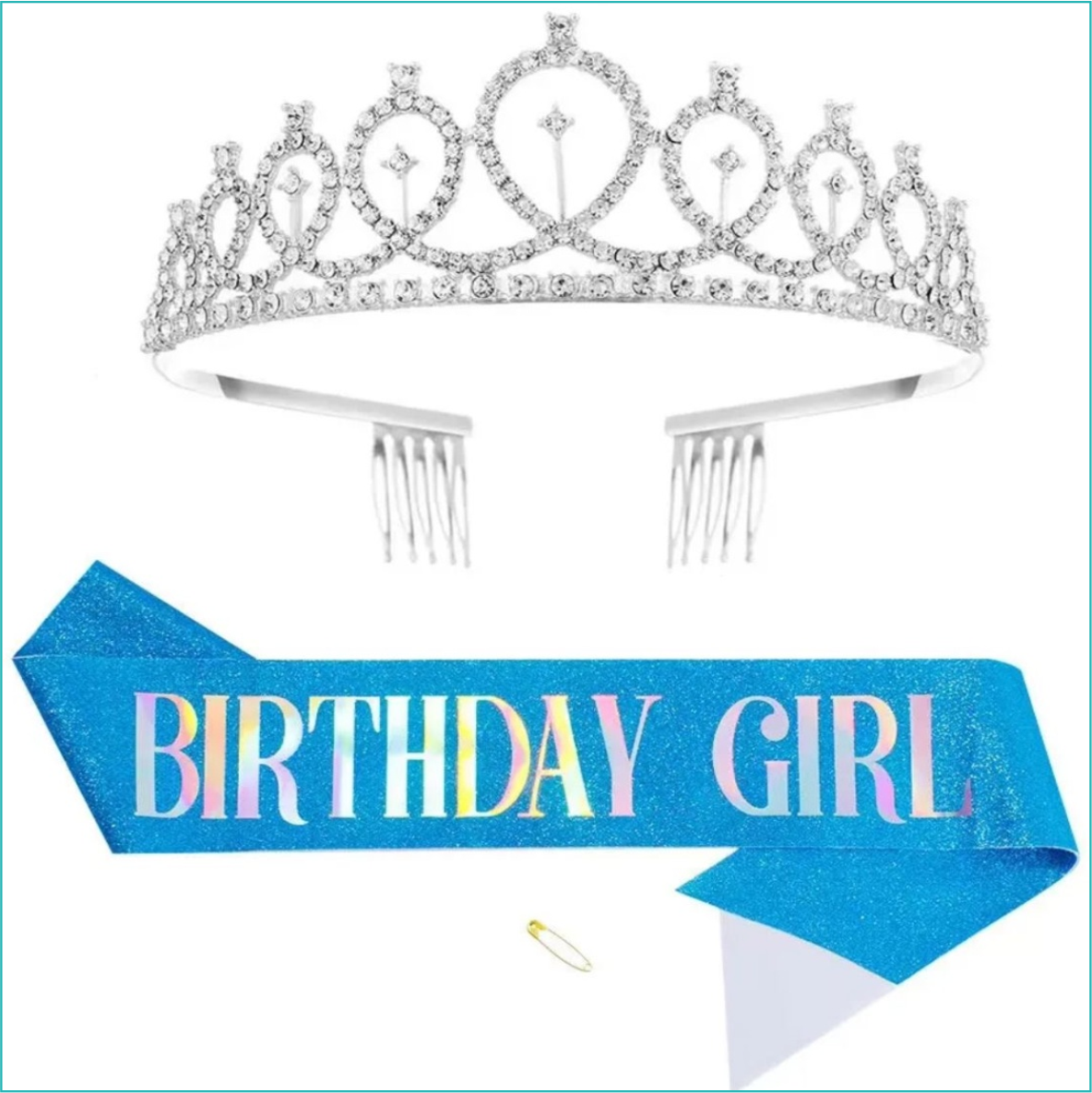 Набор для именинницы "Birthday Girl" — корона и лента (Blue)
