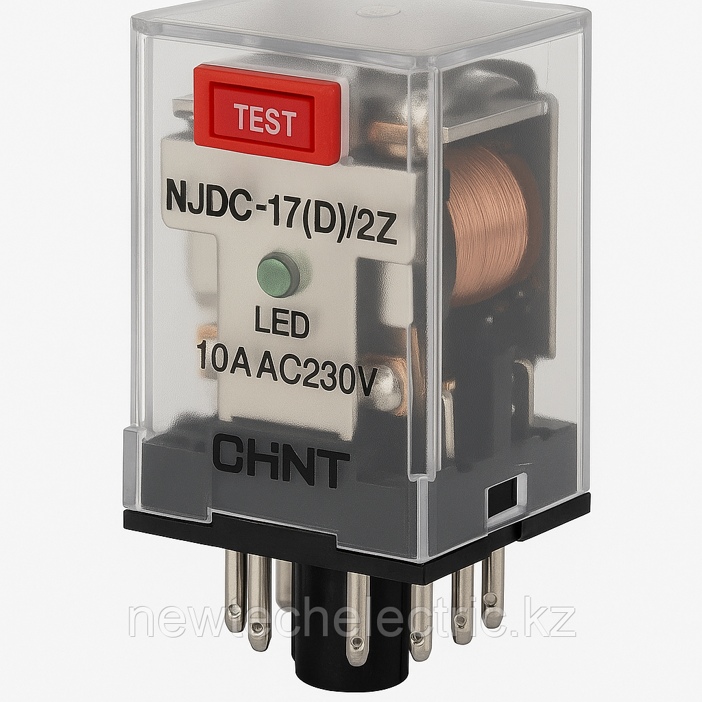 651044 Промежуточное реле с кнопкой тестирования NJDC-17(D)/2Z 2 конт. с инд. LED 10А AC230В (старый артику4, фото 1