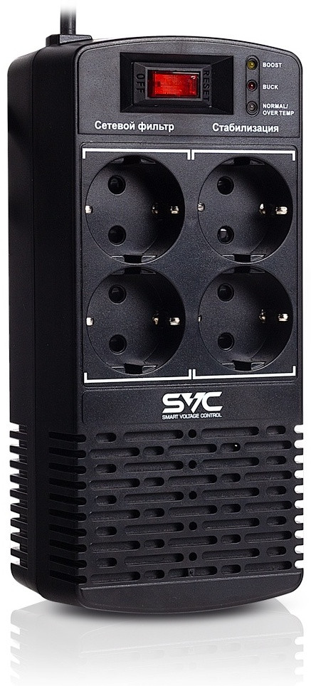 Стабилизатор напряжения SVC AVR-1000-L, 1000VA/500W LED, 4 вых