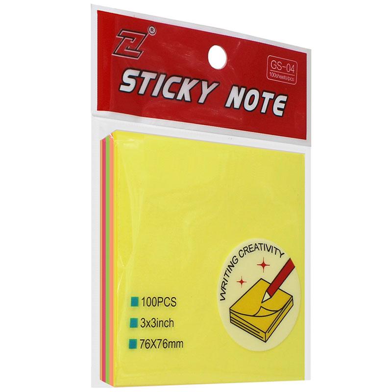 Клейкие листики "Sticky" 76 х 76 мм, 5 неоновых цветов, 100 листов